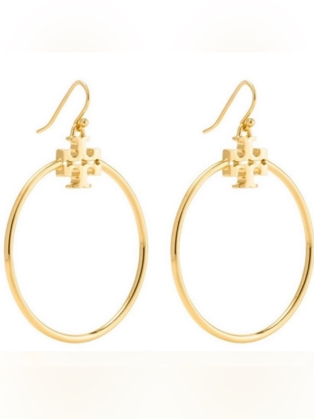 Authentic Tory Burch Metallic Gold Kira Stacked-T Logo Hoop Earring NWOT